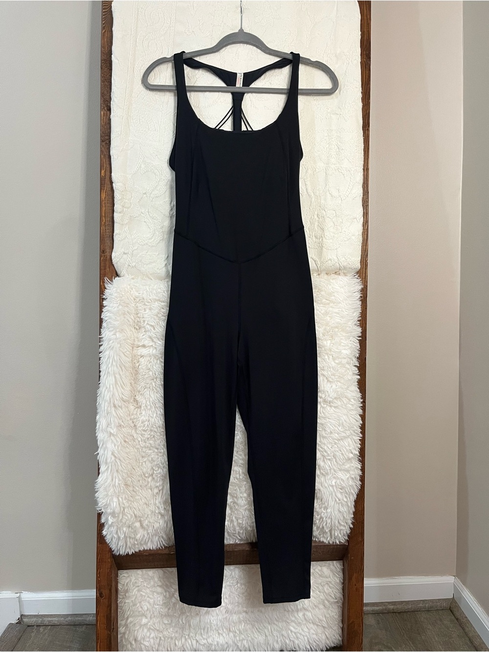 FP Movement Free People Black Strappy Back Onesie Jumpsuit - Size Medium